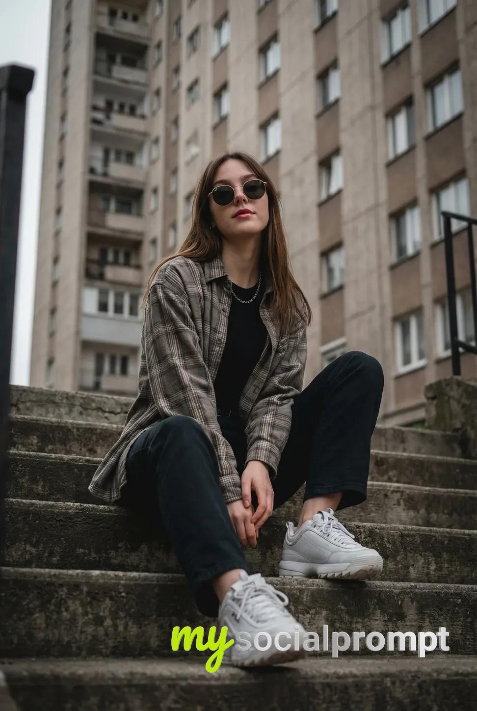nanobanana prompt: Urban Streetwear Portrait with 90s Grunge Aesthetic