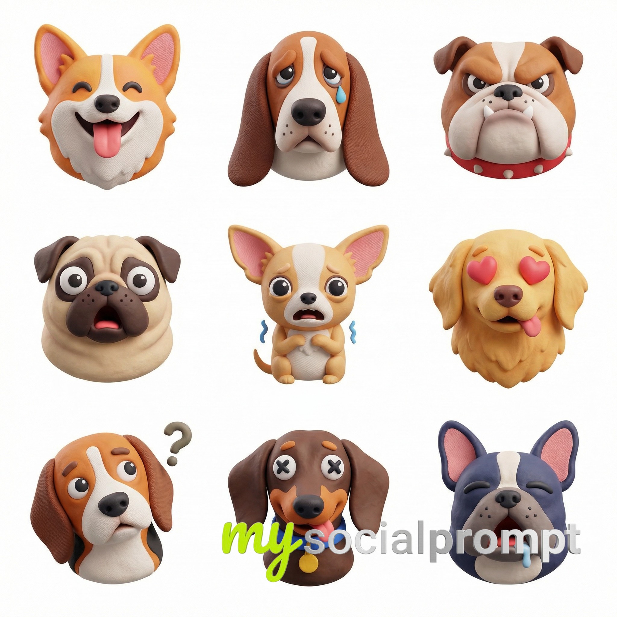 nanobanana prompt: Colorful 3D Icon Grids for Dogs, Bananas, January, and Cats