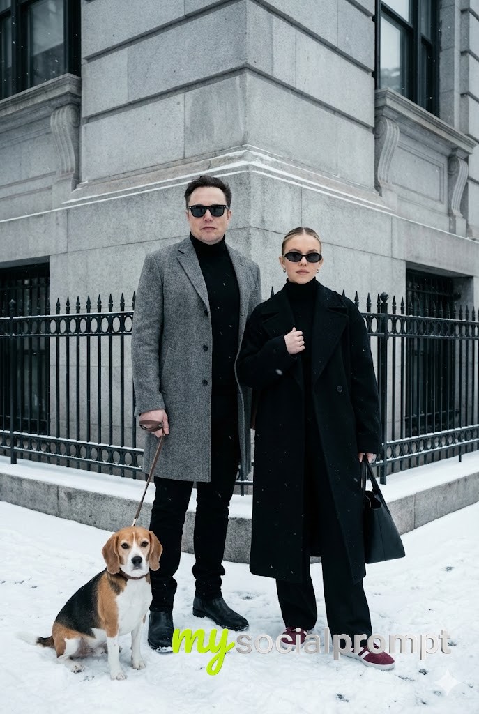 nanobanana prompt: Urban Winter Chic: Minimalist Old Money Couple Portrait
