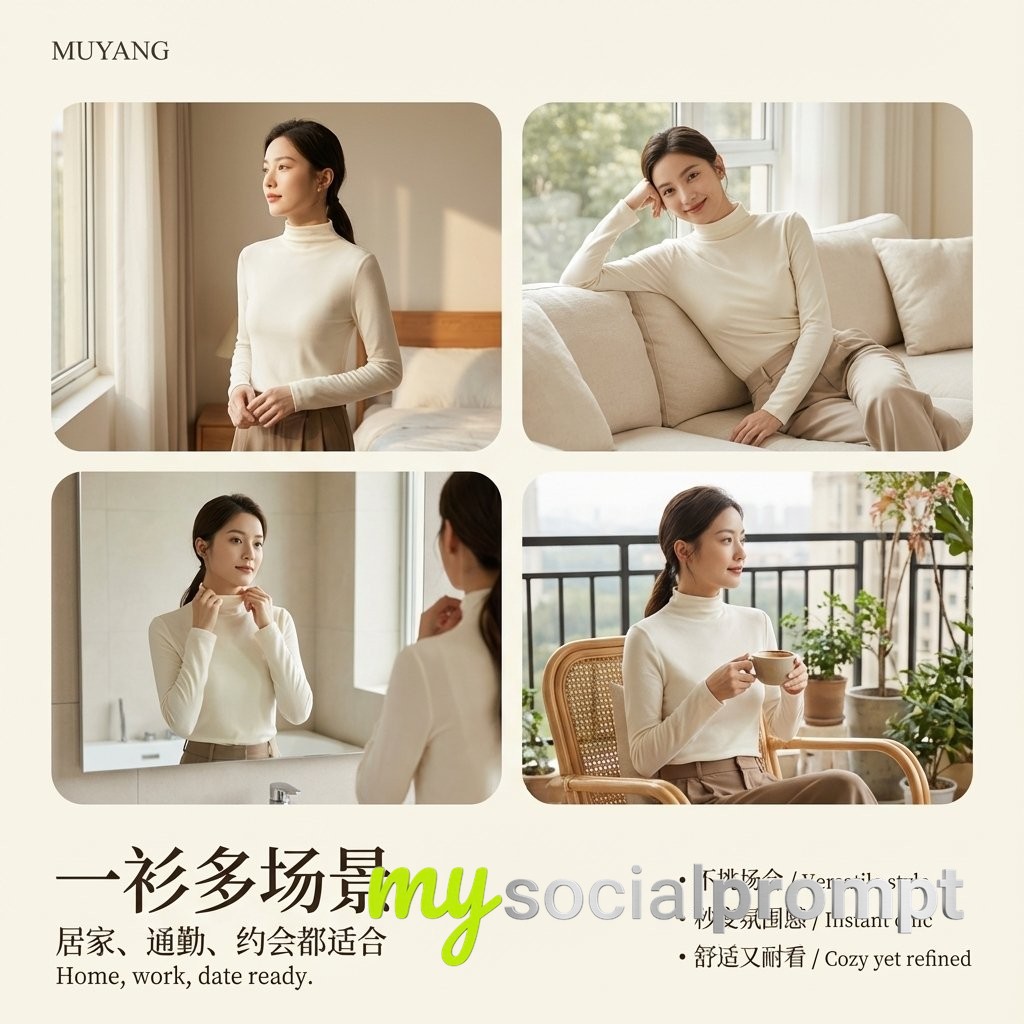 nanobanana prompt: Minimalist Fashion Editorial with Asian Model in Neutral Knitwear 4