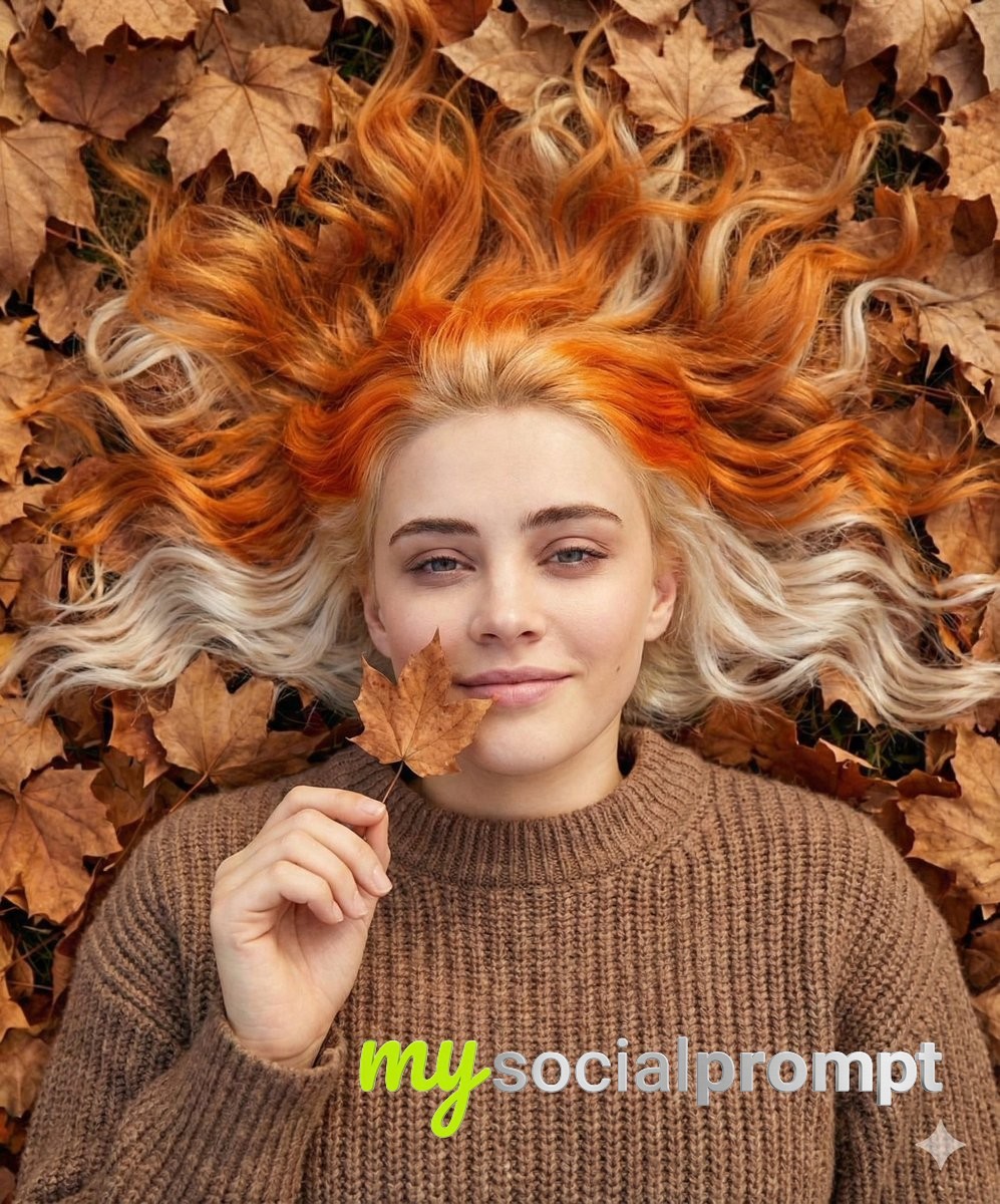 nanobanana prompt: Ethereal Autumn Portrait with Top-Down Cinematic Lighting 2