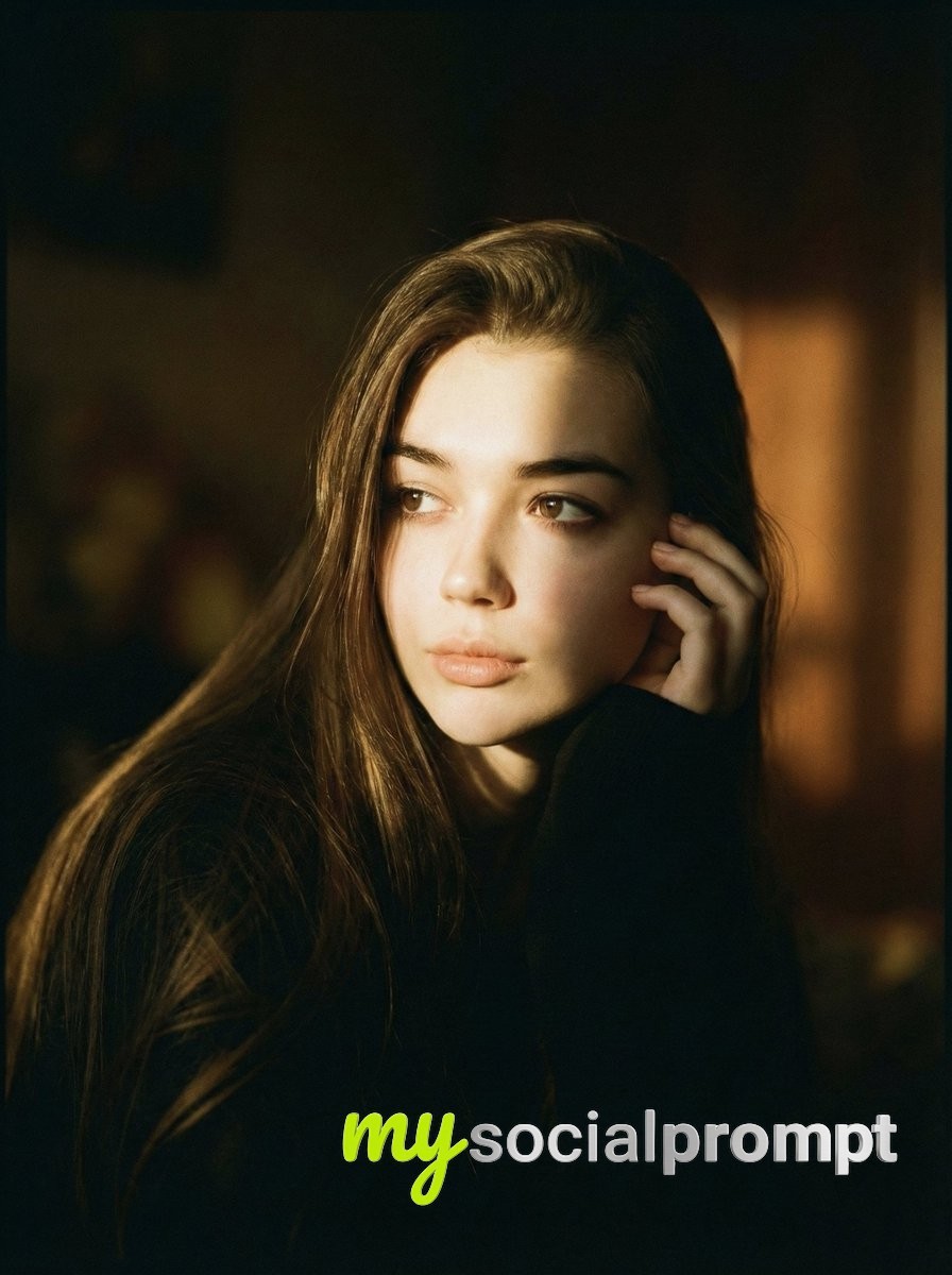 nanobanana prompt: Cinematic Portrait with Golden Side Lighting & Film Grain