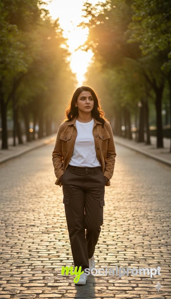 nanobanana prompt: Cinematic Golden-Hour Street Portrait with Backlighting