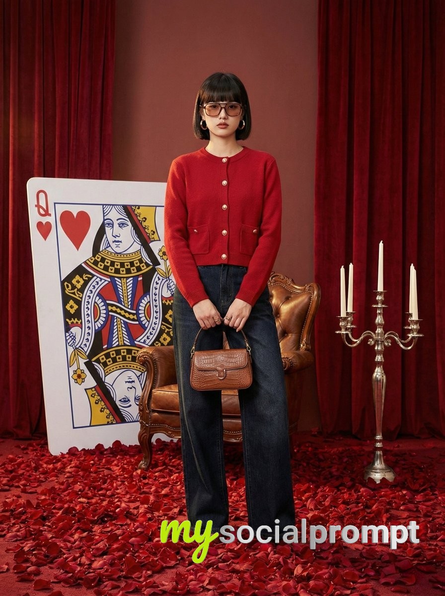 nanobanana prompt: Surreal Fashion Editorial with Cinematic Lighting and Theatrical Styling