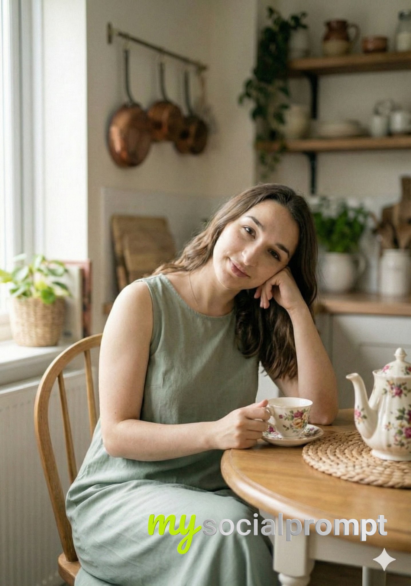 nanobanana prompt: Hyper-realistic Kitchen Portrait with Cinematic Natural Lighting 3