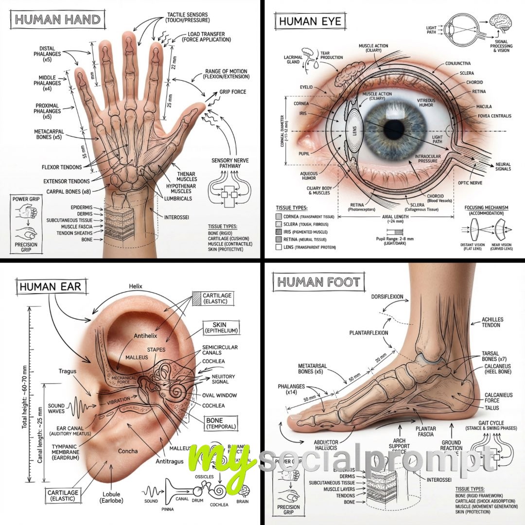 nanobanana prompt: Anatomical Infographic with Technical Illustration Overlay