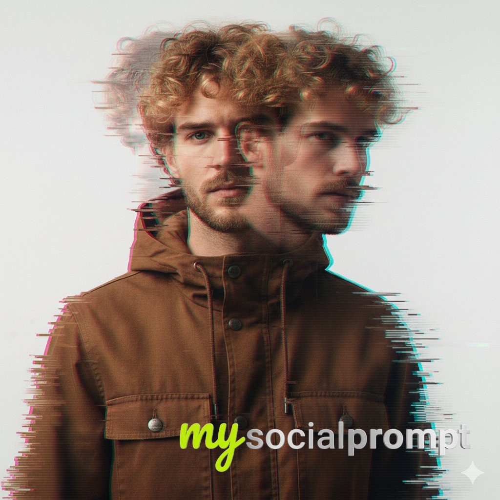 nanobanana prompt: Double Exposure Editorial with Digital Glitch Distortion