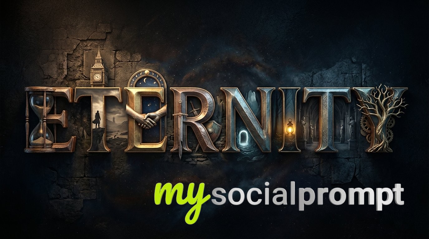 nanobanana prompt: Cinematic Metallic Typography with Narrative Scene Integration 3