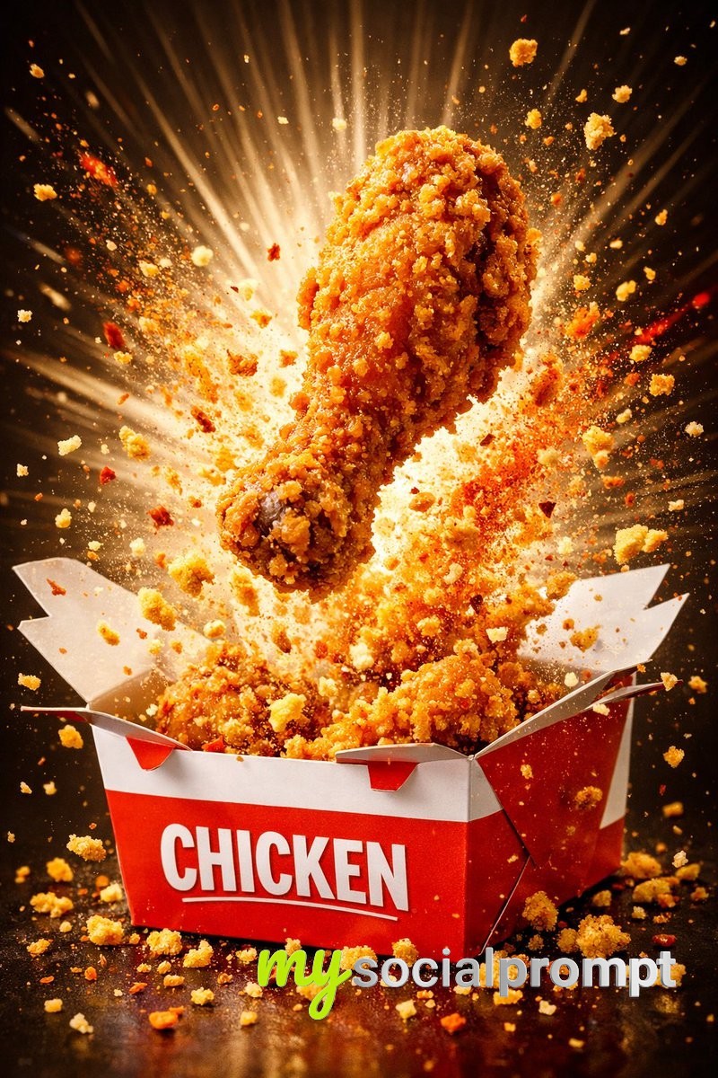 nanobanana prompt: Hyper-Visual Fried Chicken Commercial Photography Series 3