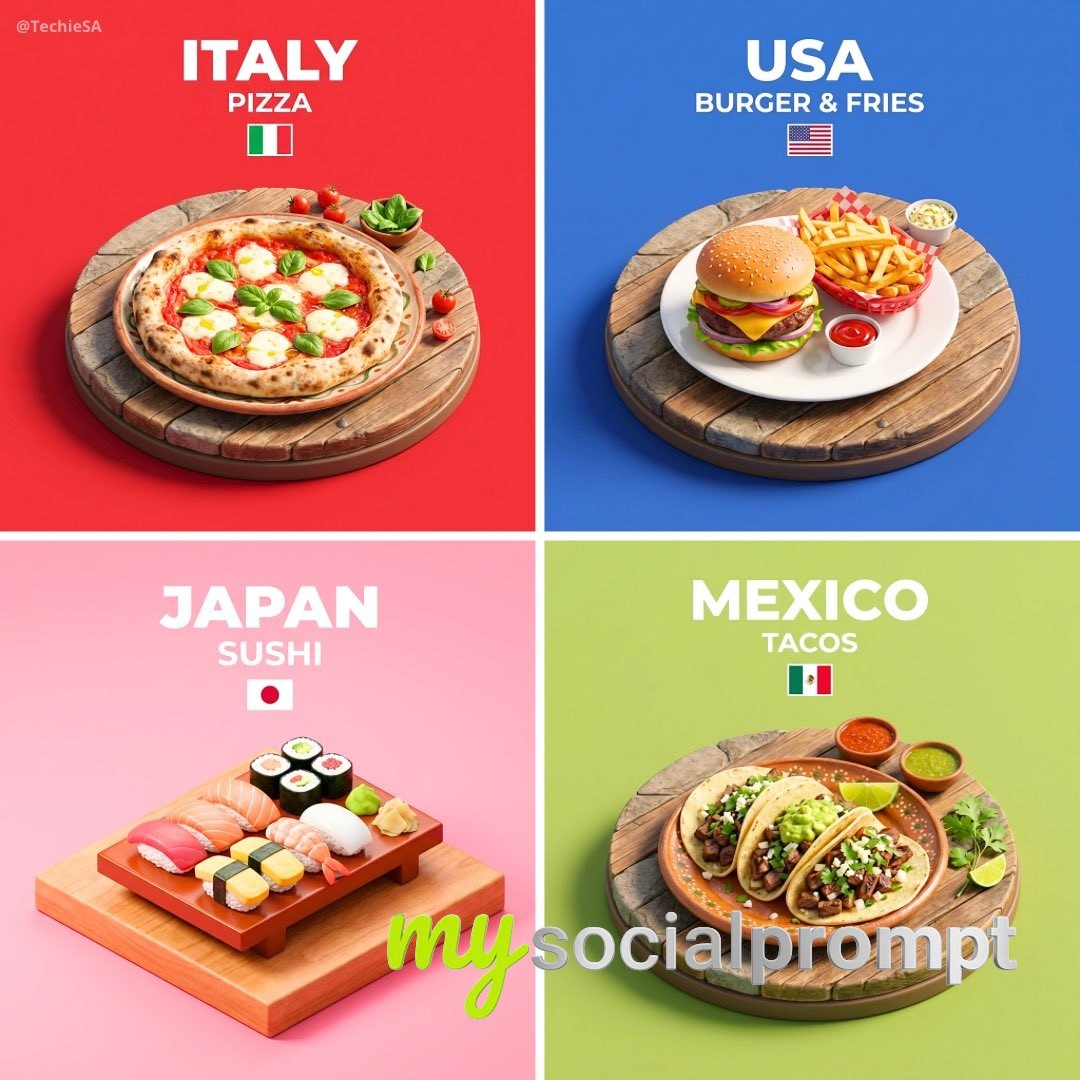 nanobanana prompt: Isometric Miniature Diorama of National Cuisine with PBR Textures