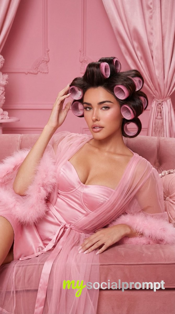 nanobanana prompt: Vintage Pink Boudoir Editorial with 1950s Hollywood Glamour 3