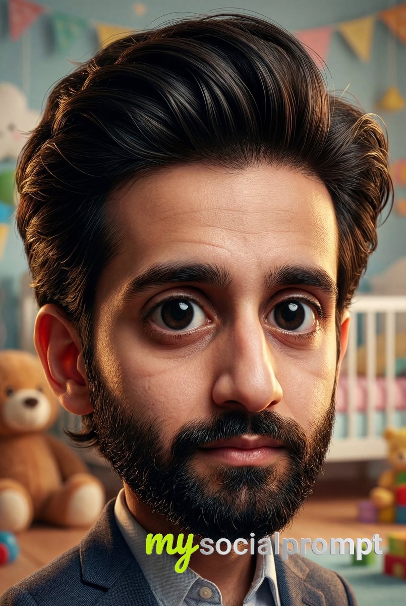 nanobanana prompt: Whimsical Hyperrealistic Baby Caricature with Cinematic Lighting 3