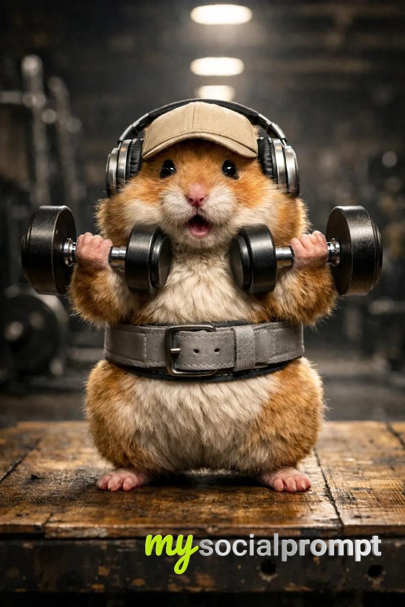nanobanana prompt: Cinematic Hamster Gym Scene with Hyper-Realistic Animation