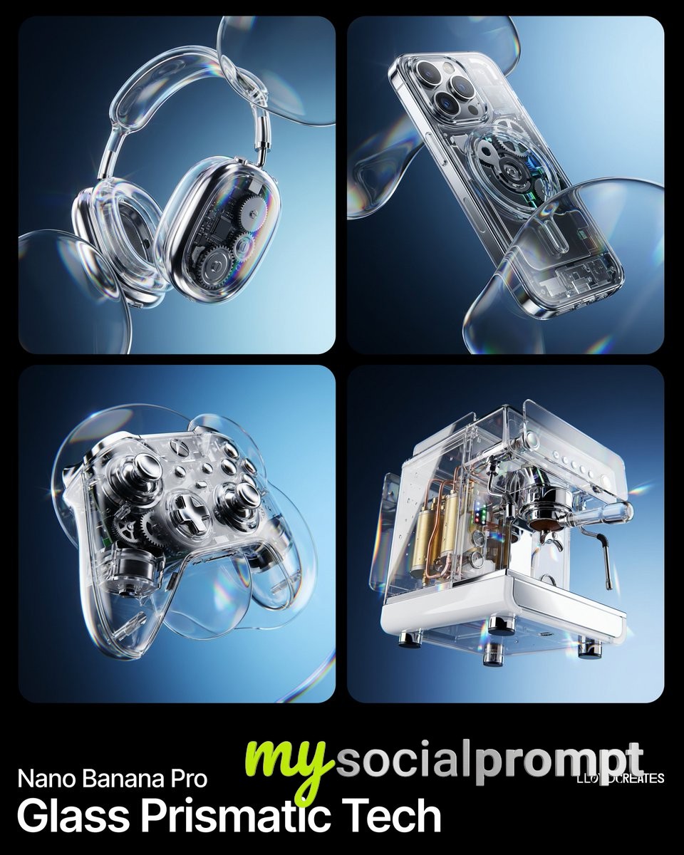 nanobanana prompt: Y2K Hyper-realistic Product with Glass Refraction & Chromatic Aberration