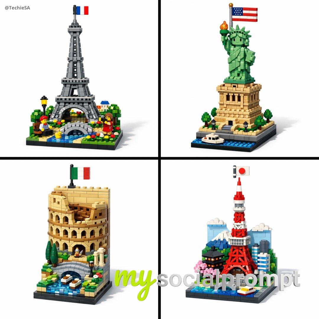 nanobanana prompt: LEGO Diorama of Iconic Landmark with National Flag