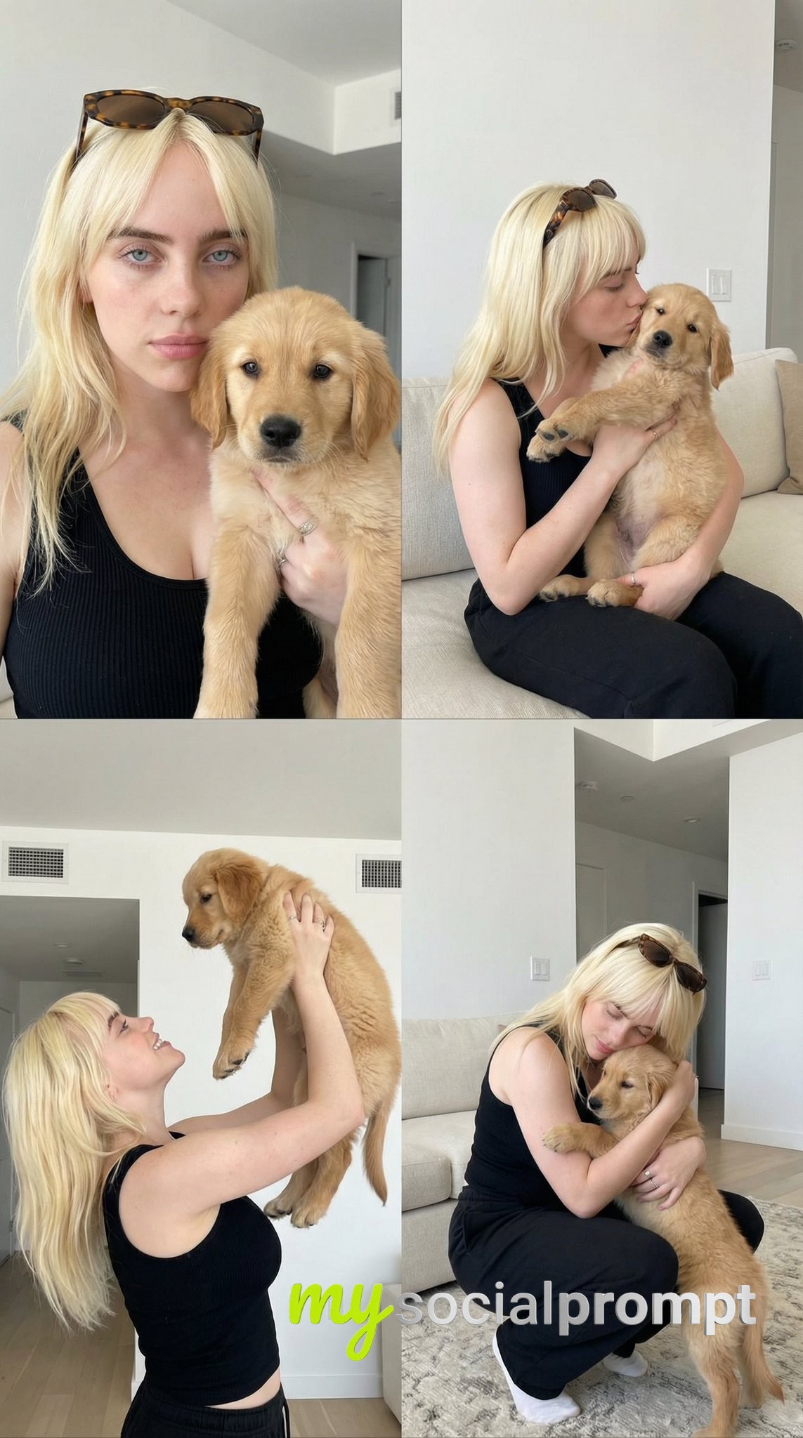 nanobanana prompt: Casual Lifestyle Collage with Golden Retriever Puppy