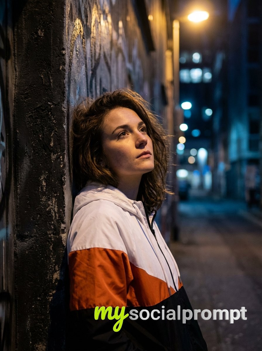 nanobanana prompt: Dramatic Urban Portrait with Cinematic Lighting