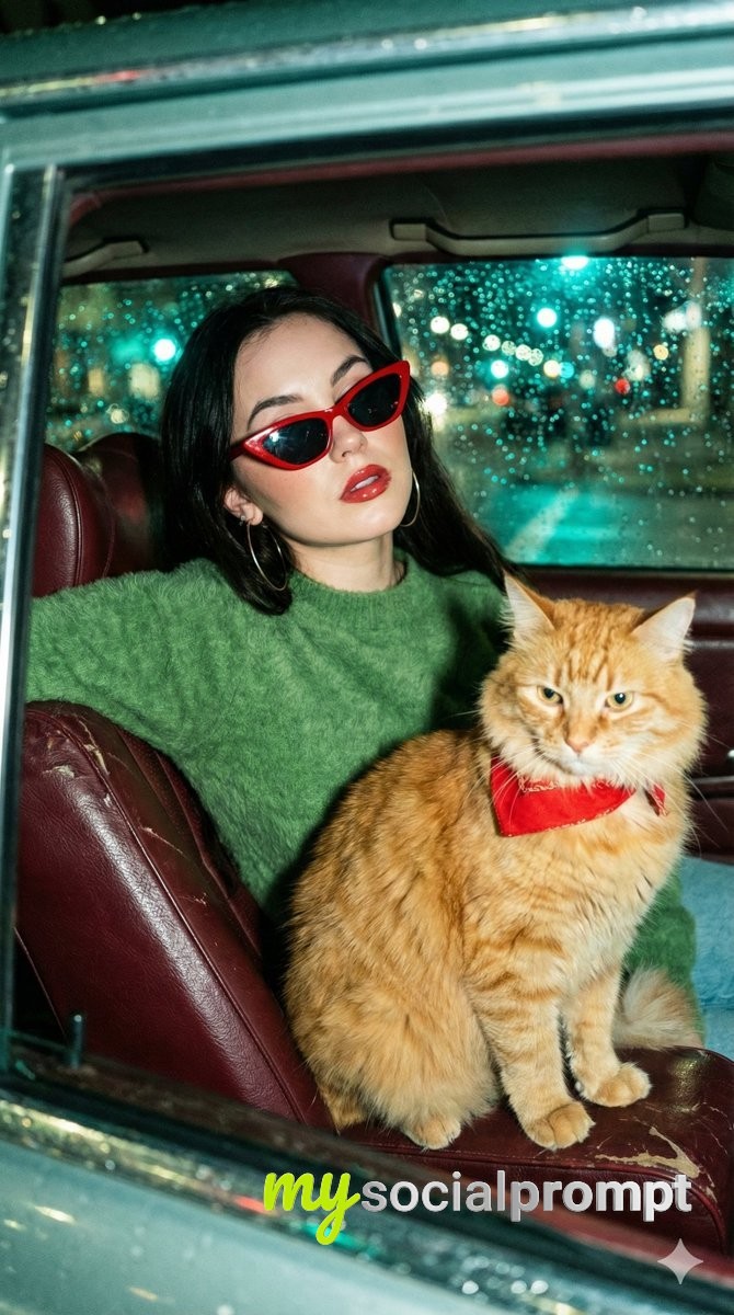nanobanana prompt: Cinematic Noir Portrait with Retro Fashion & Atmospheric Bokeh 2