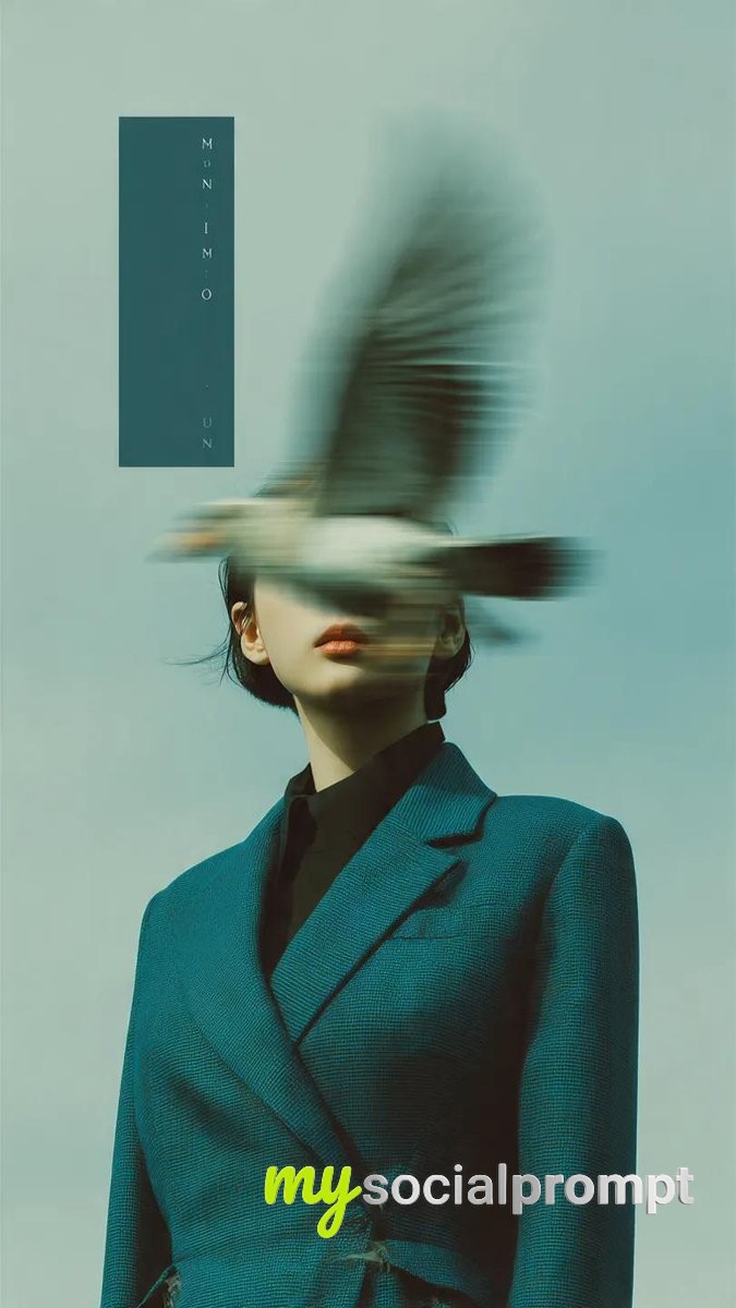 nanobanana prompt: Avant-Garde Editorial: Surreal Blurred Portrait with Bird Motion and Minimalist Composition