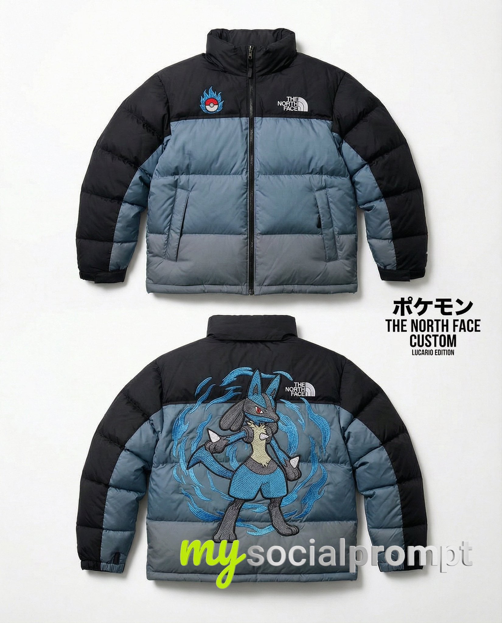 nanobanana prompt: Luxury Editorial Shot of Custom The North Face Nuptse 700 Puffer with Pokémon Inspired Embroidery 2