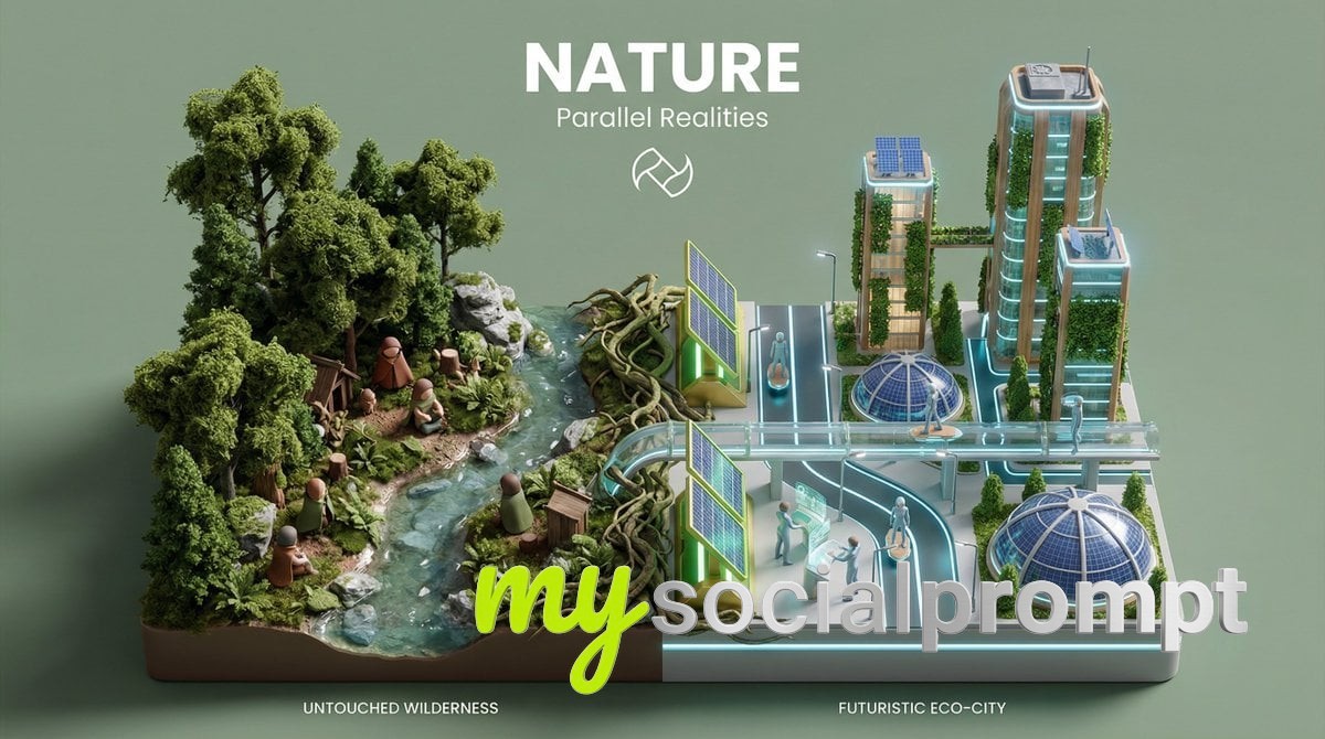 nanobanana prompt: Isometric Split Diorama: Parallel Realities in Miniature 2