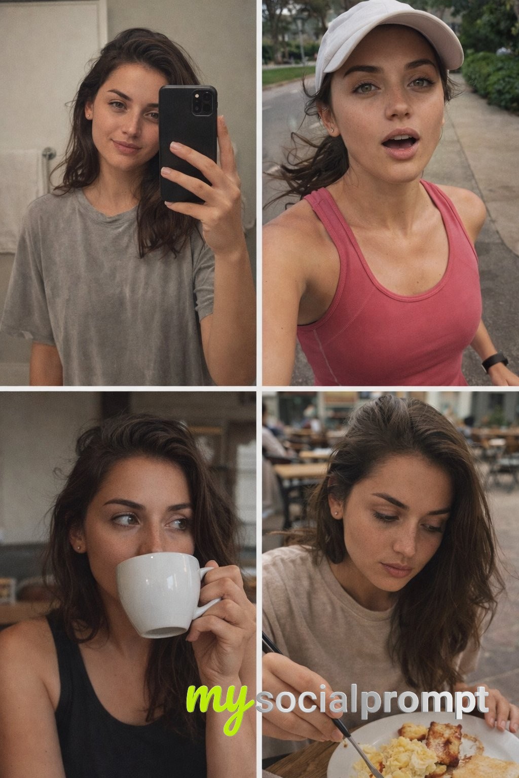 nanobanana prompt: 4 Candid Daily Moments of Ana de Armas in iPhone Photography Style