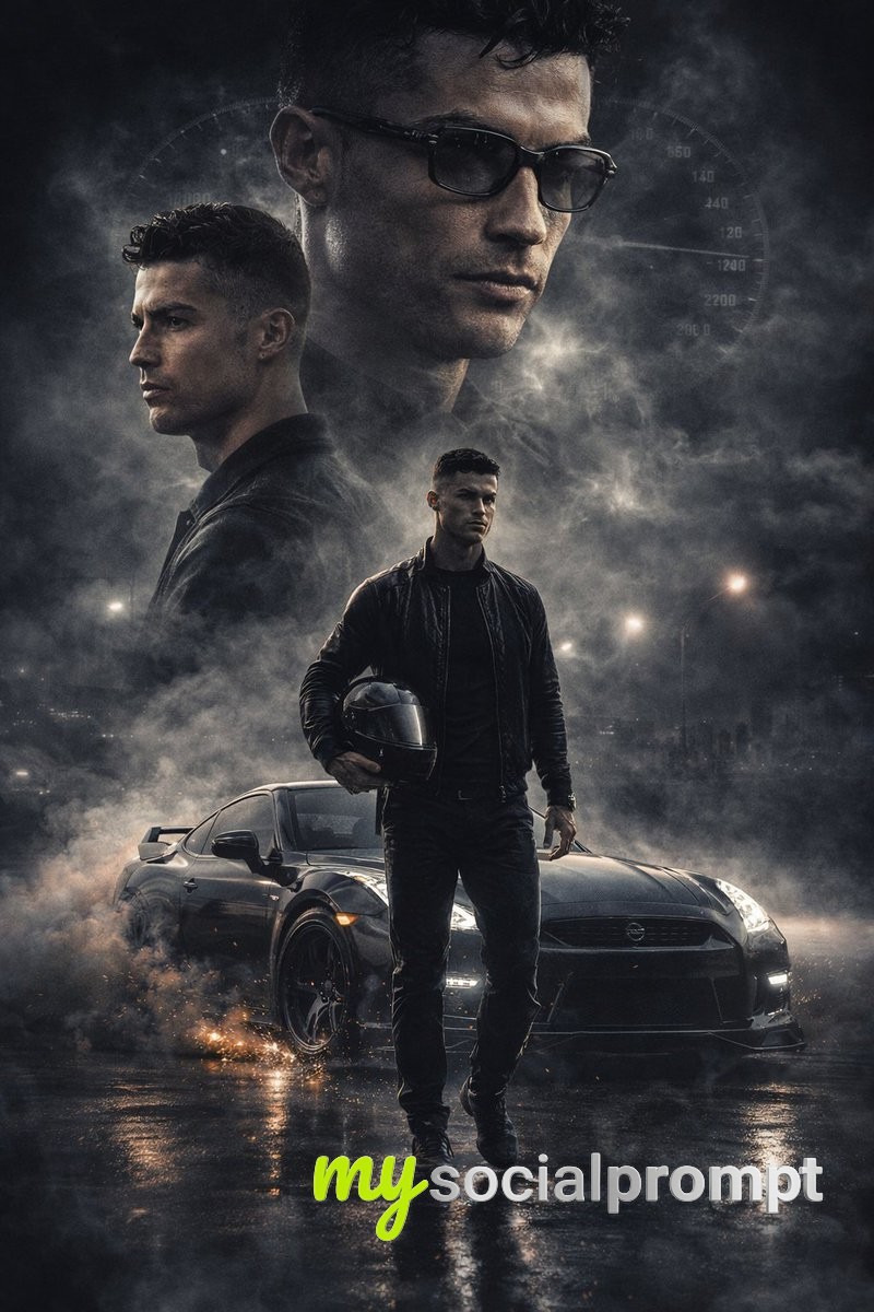 nanobanana prompt: Ultra-Realistic Cinematic Racing Poster with Triple-Layer Composition