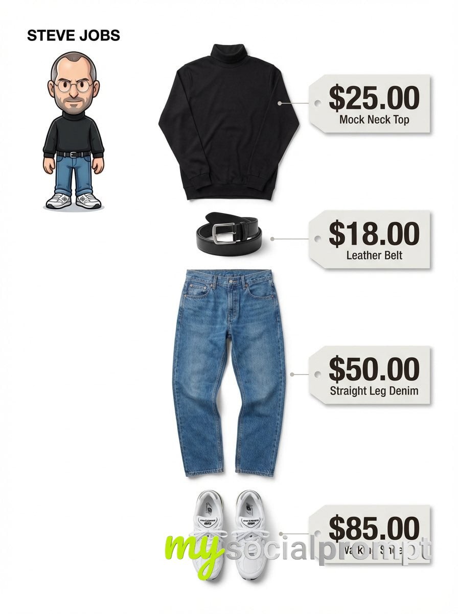 nanobanana prompt: Minimalist Fashion Infographic with Exploded-View Outfit & Price Tags