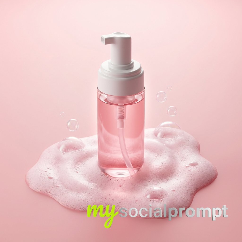 nanobanana prompt: Minimalist Skincare Photography with Translucent Liquid & Soft Foam