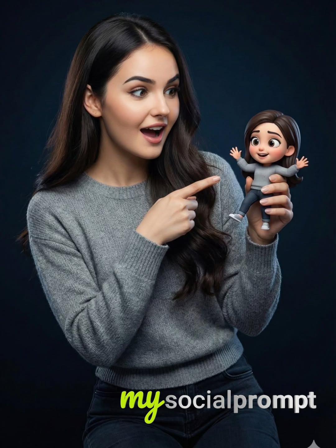 nanobanana prompt: Pixar-Style 3D Character Integration in Studio Portrait 2