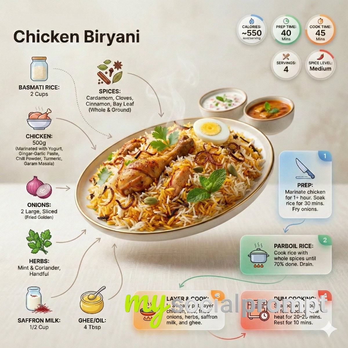nanobanana prompt: Editorial Food Infographic with Briyani Hero Visual