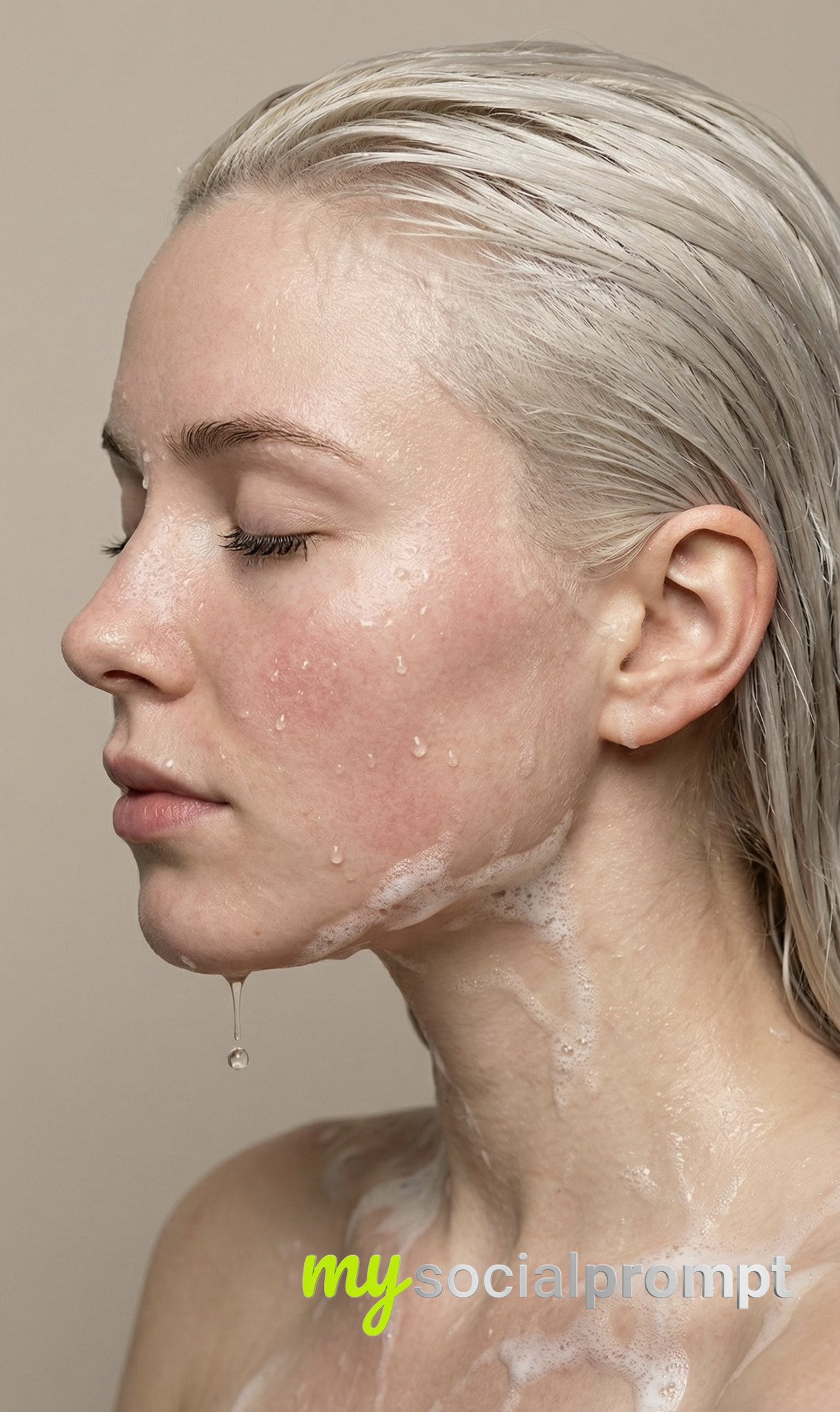 nanobanana prompt: Ultra Photorealistic Wet Skin Portrait with Minimalist Studio Lighting