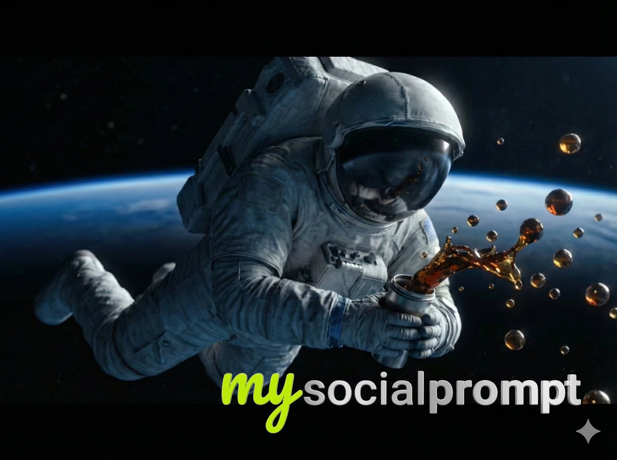 nanobanana prompt: Astronaut in Zero-G with Coffee Splash: Cinematic Hyper-Realism