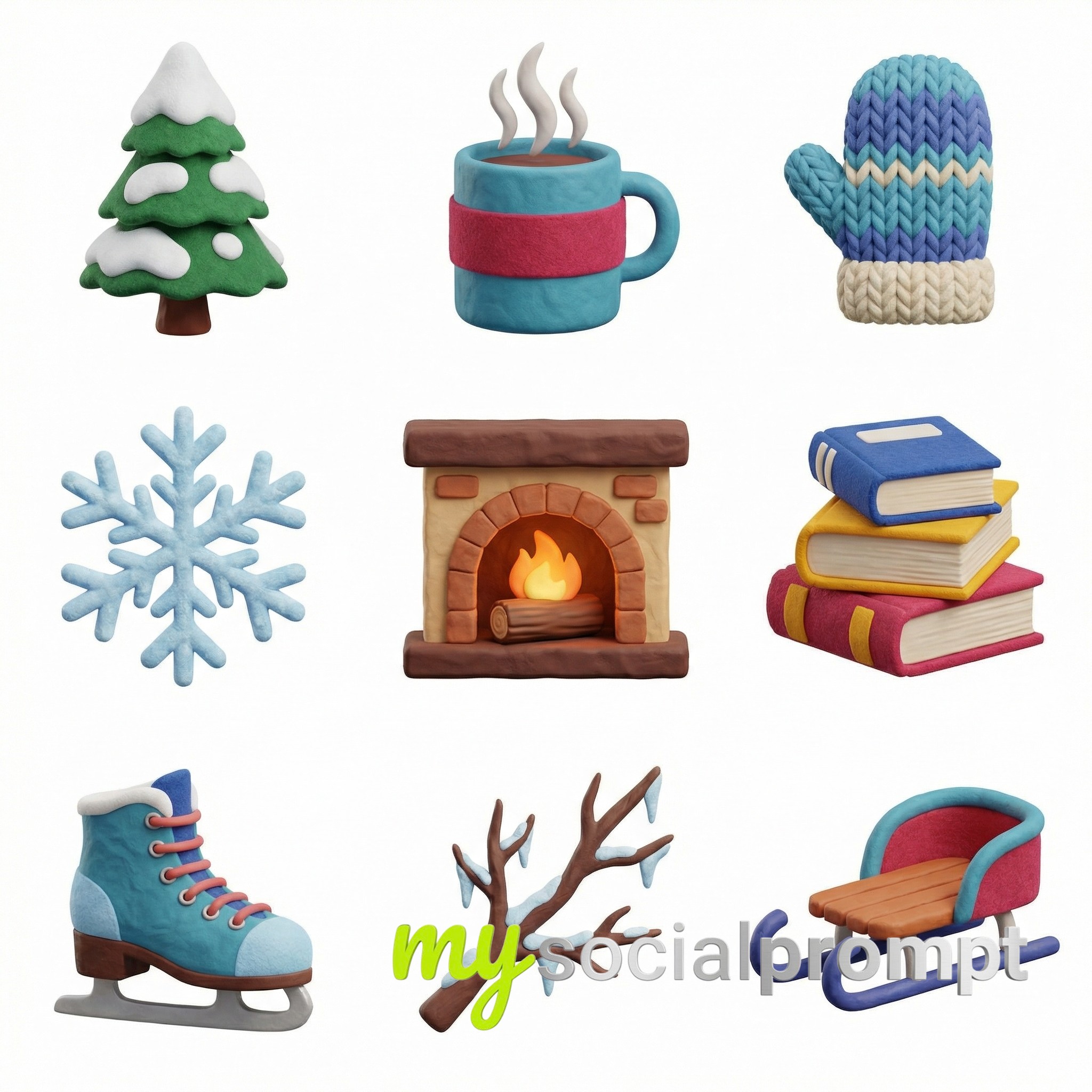 nanobanana prompt: Colorful 3D Icon Grids for Dogs, Bananas, January, and Cats 3