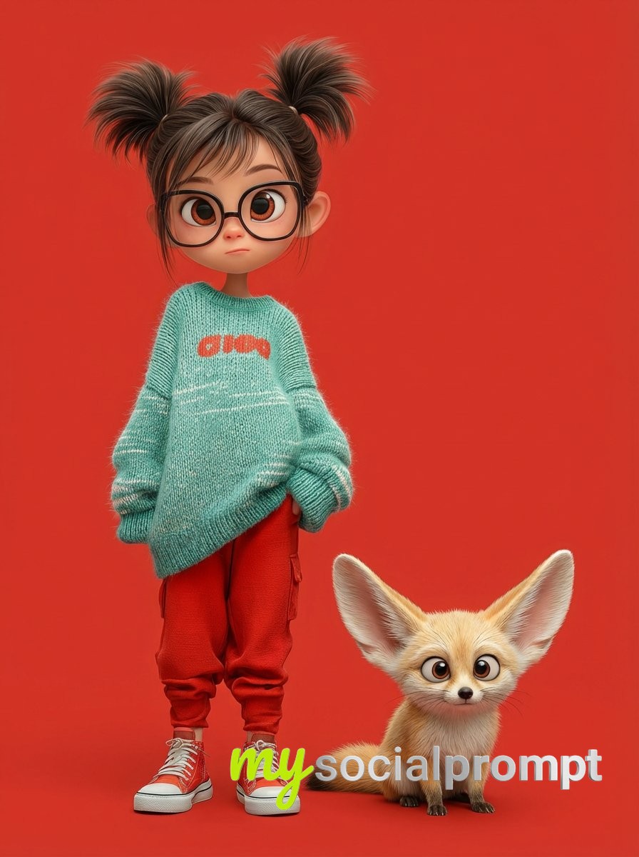 nanobanana prompt: Pixar-Style 3D Character Portrait with Fennec Fox 2