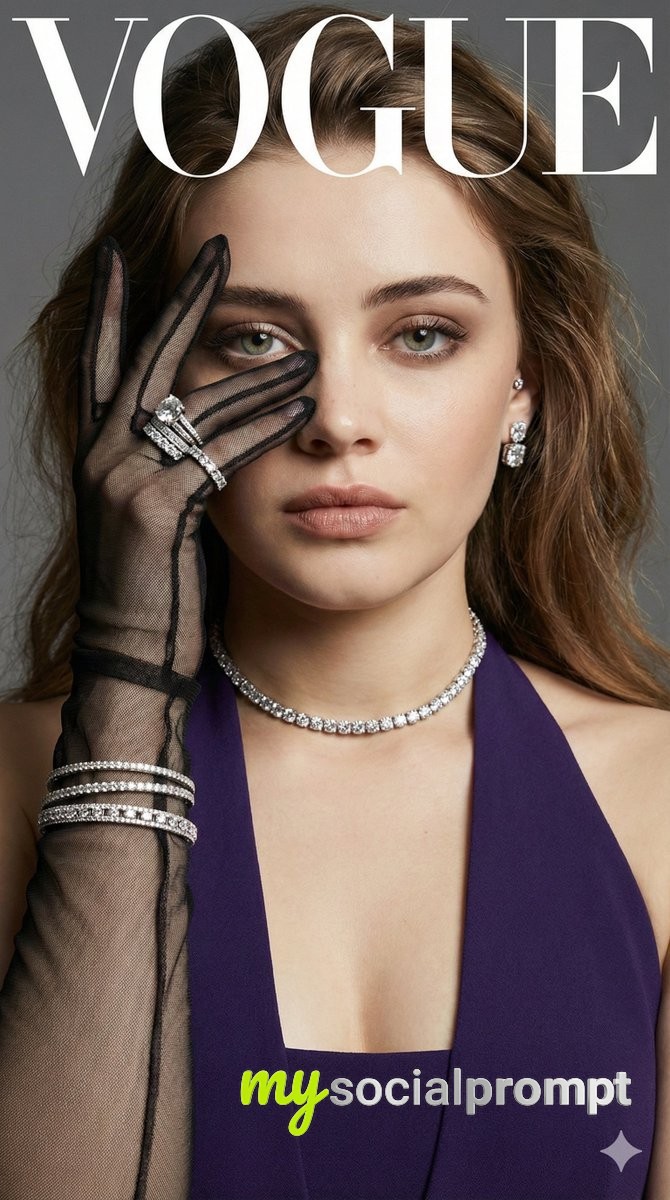 nanobanana prompt: Editorial Beauty Portrait of Josephine Langford in Couture 2