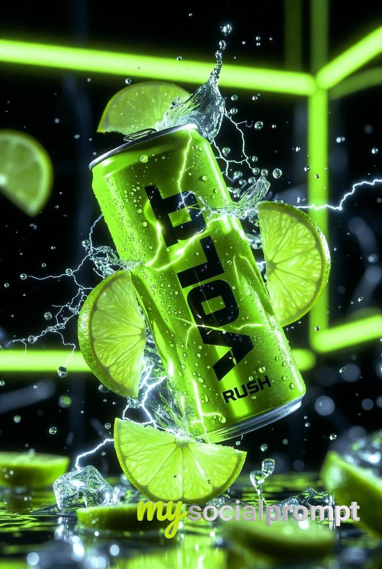 nanobanana prompt: Cinematic Neon Energy Drink Product Photography 2