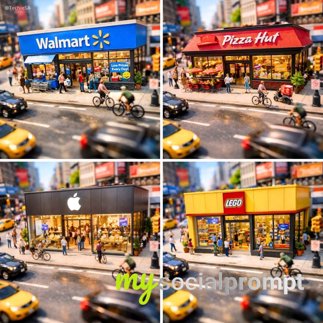 nanobanana prompt: Aerial Miniature Storefront with Cinematic Dolly Movement