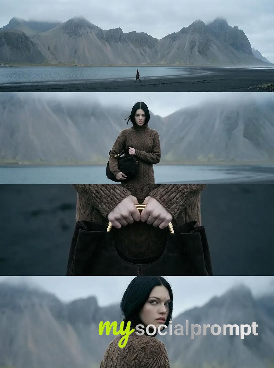 nanobanana prompt: Cinematic Nordic Fashion Editorial with Four-Frame Composition