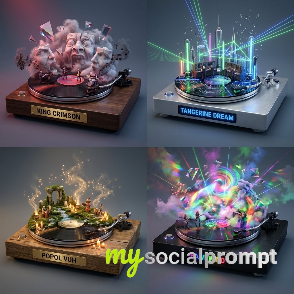nanobanana prompt: Audio-Visual Dioramas for Pink Floyd: Surrealist Prog Rock Landscapes