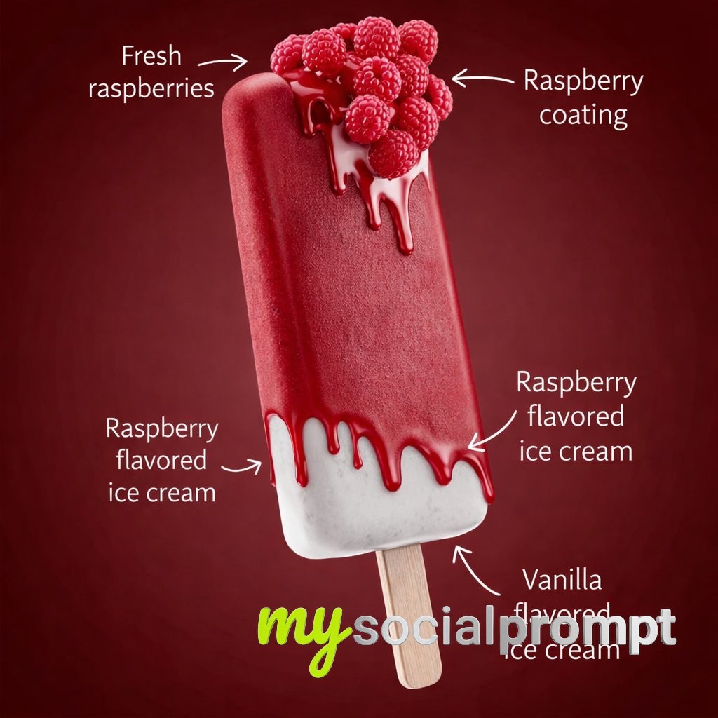 nanobanana prompt: Hyper-realistic Ice Cream Bar with Studio Lighting & Ingredient Callouts 3