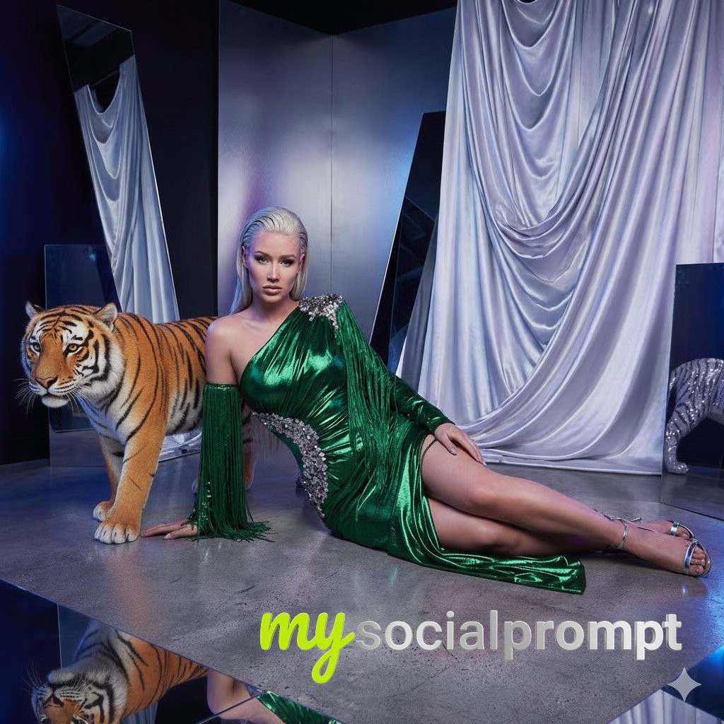 nanobanana prompt: High-Fashion Editorial with Cinematic Lighting & Metallic Textures 4