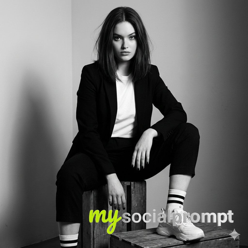 nanobanana prompt: High-Contrast Monochrome Editorial Portrait with Cinematic Lighting