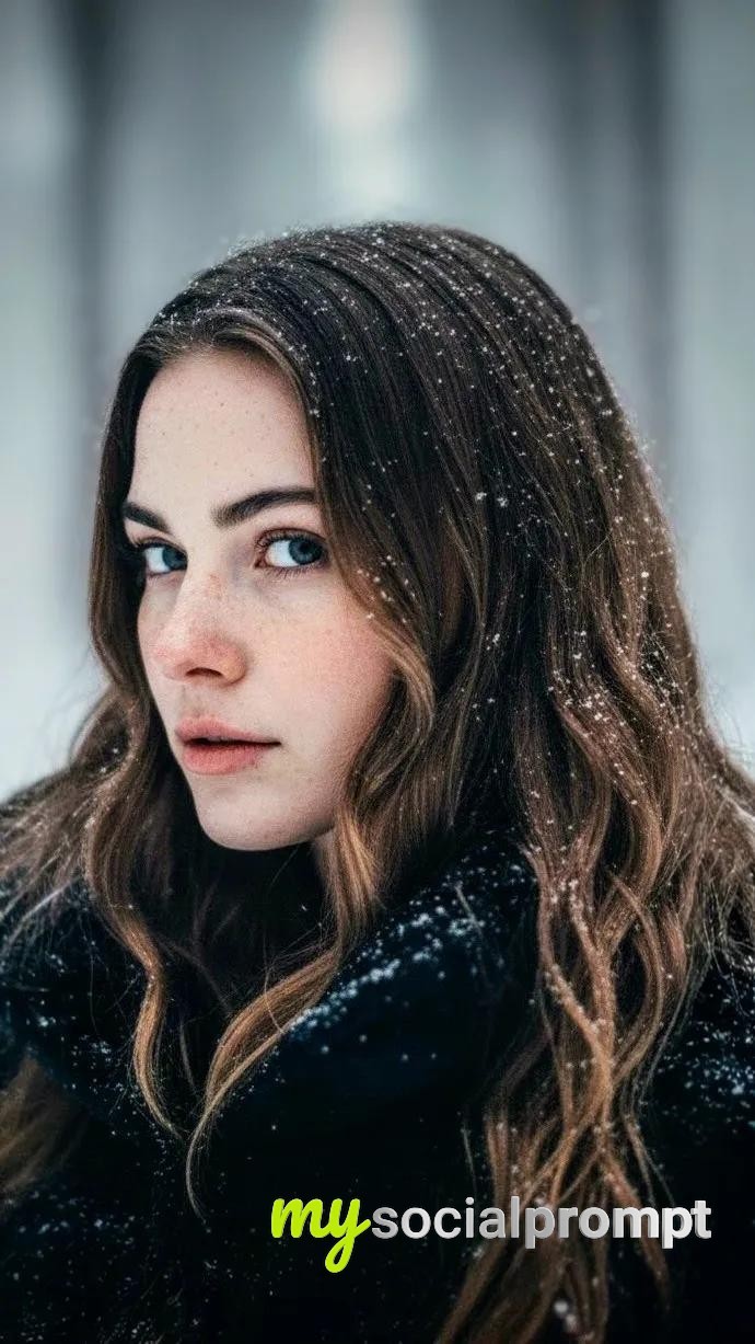 nanobanana prompt: Cinematic Winter Portrait with Atmospheric Snowfall 2