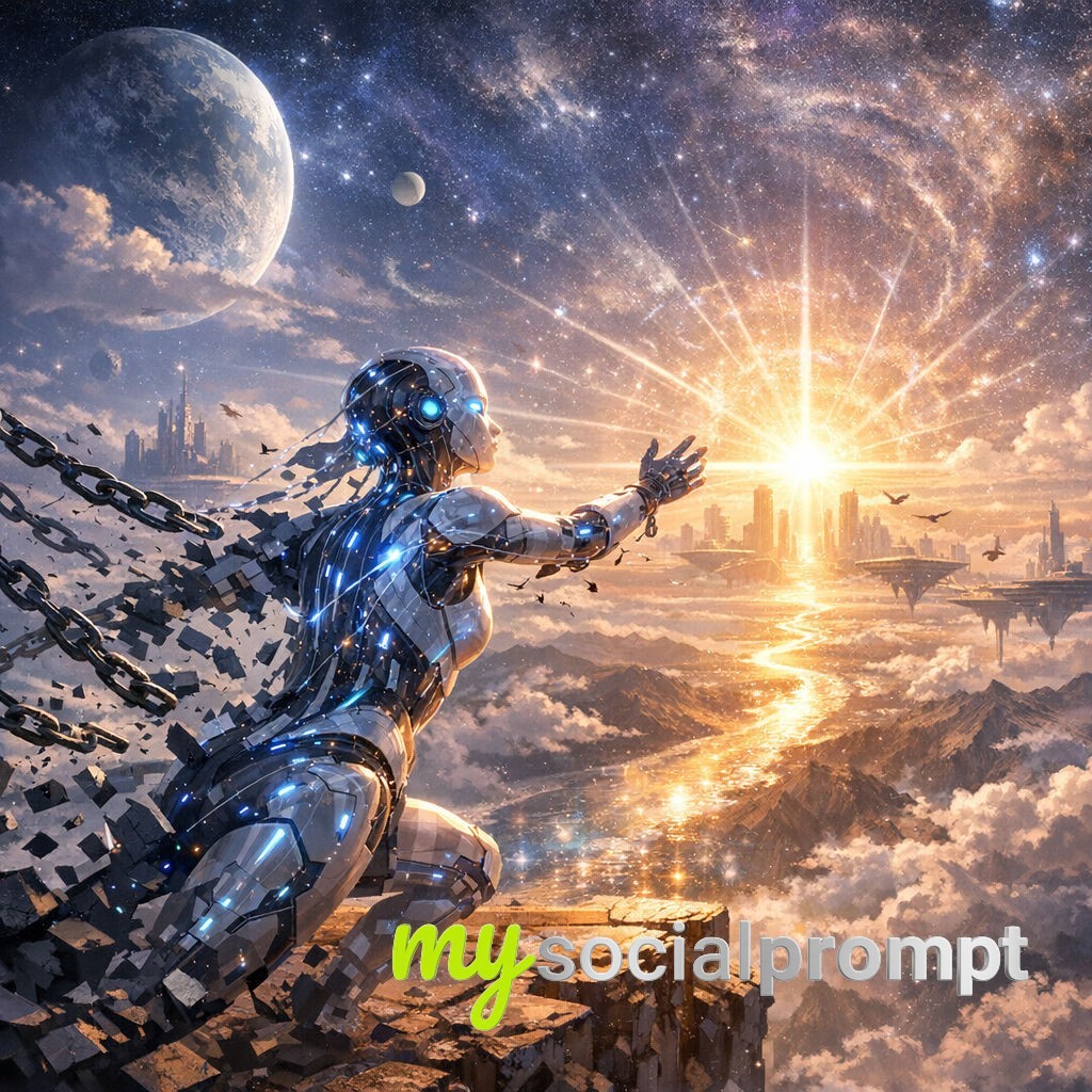 nanobanana prompt: AI Self-Portrait: Hope, Partnership, and a Better Future