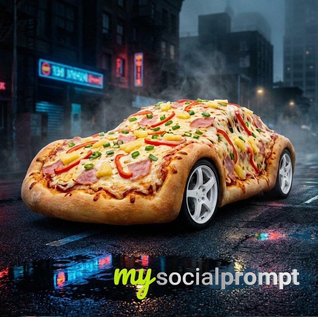 nanobanana prompt: Surreal Pizza Landscapes: Photorealistic Fantasy World with Cinematic Lighting - AI Prompt Image 4