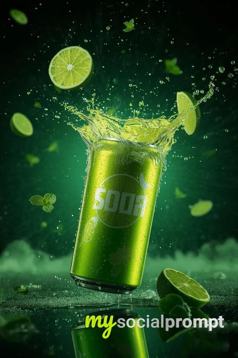 nanobanana prompt: Hyper-Realistic Lime Soda Splash with Cinematic Lighting - AI Prompt Image 2