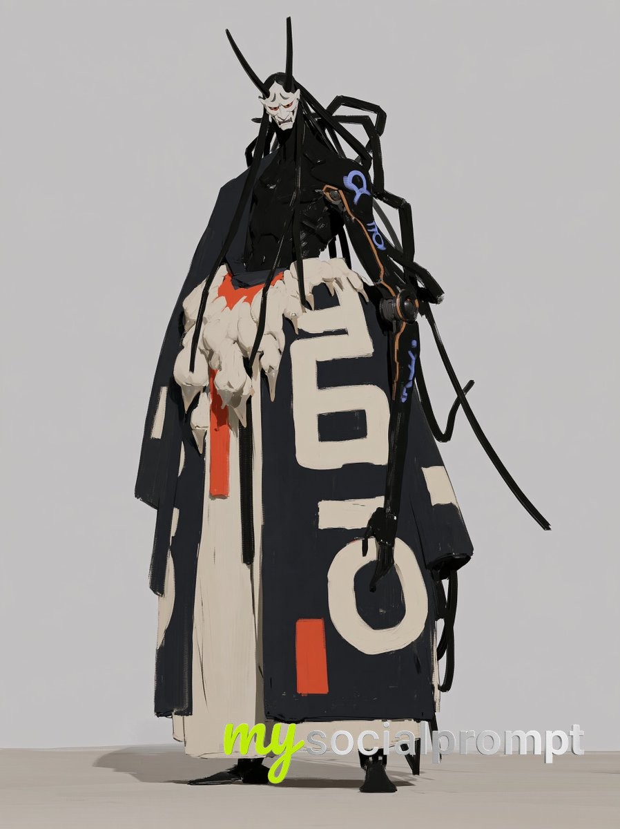 nanobanana prompt: Samurai Mecha with Holographic Oni Mask & Opulent Robes – Cinematic Cyberpunk