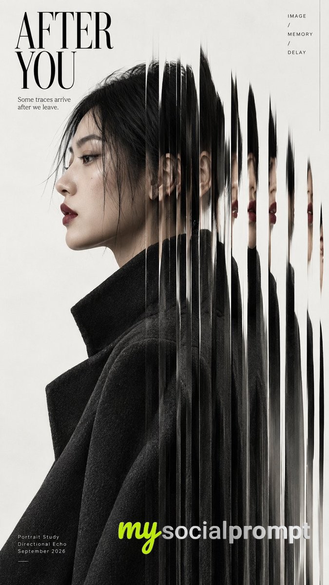 nanobanana prompt: High-Fashion Editorial Portrait with Slit-Scan Distortion and Minimalist Palette