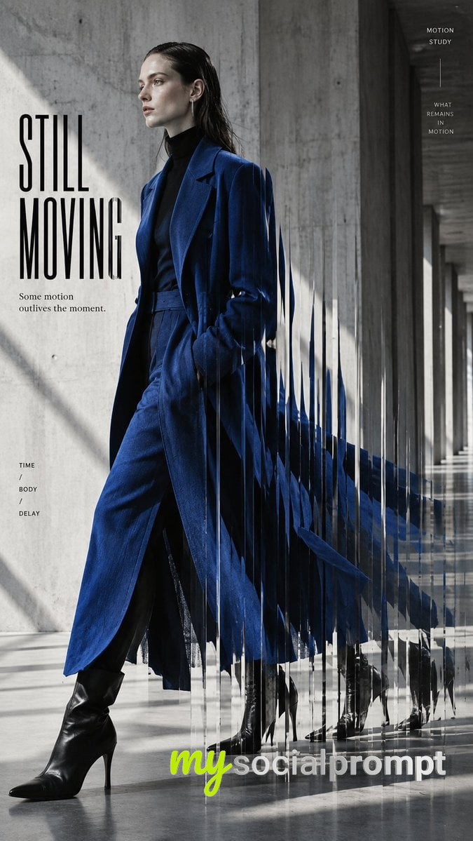 nanobanana prompt: High-Fashion Editorial Portrait with Slit-Scan Distortion and Minimalist Palette image 4